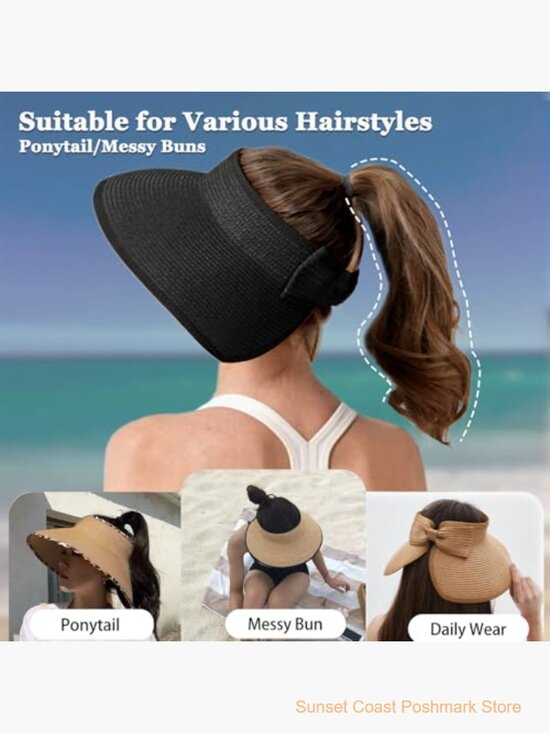 Wide Brim Sun Hat Foldable Paper Straw Visor UV Protection